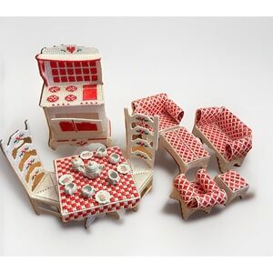 Completed Plastic Canvas Lot of Doll House Furniture Kitchen, Bedroom, Sofa, etc
